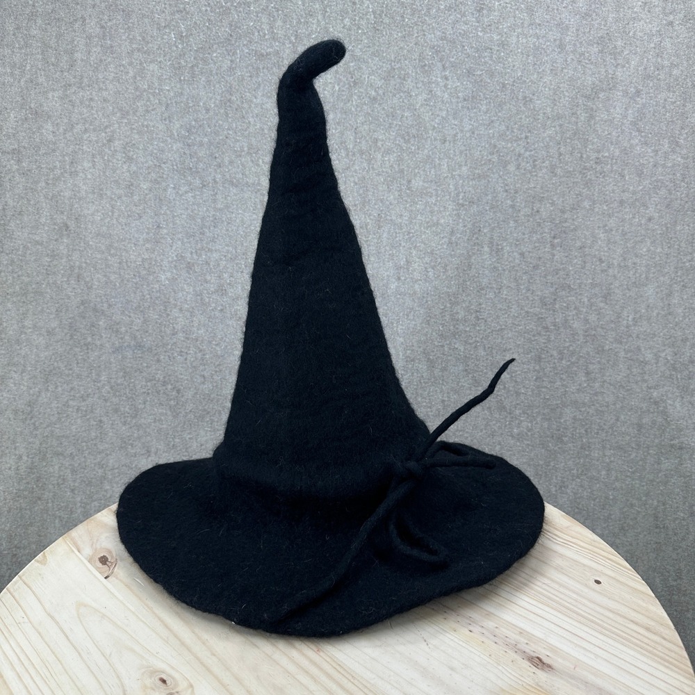 One of a Kind Wool Witch Hat One Size Black Felted Wool Pointed Whimsigoth - Picture 6 of 12